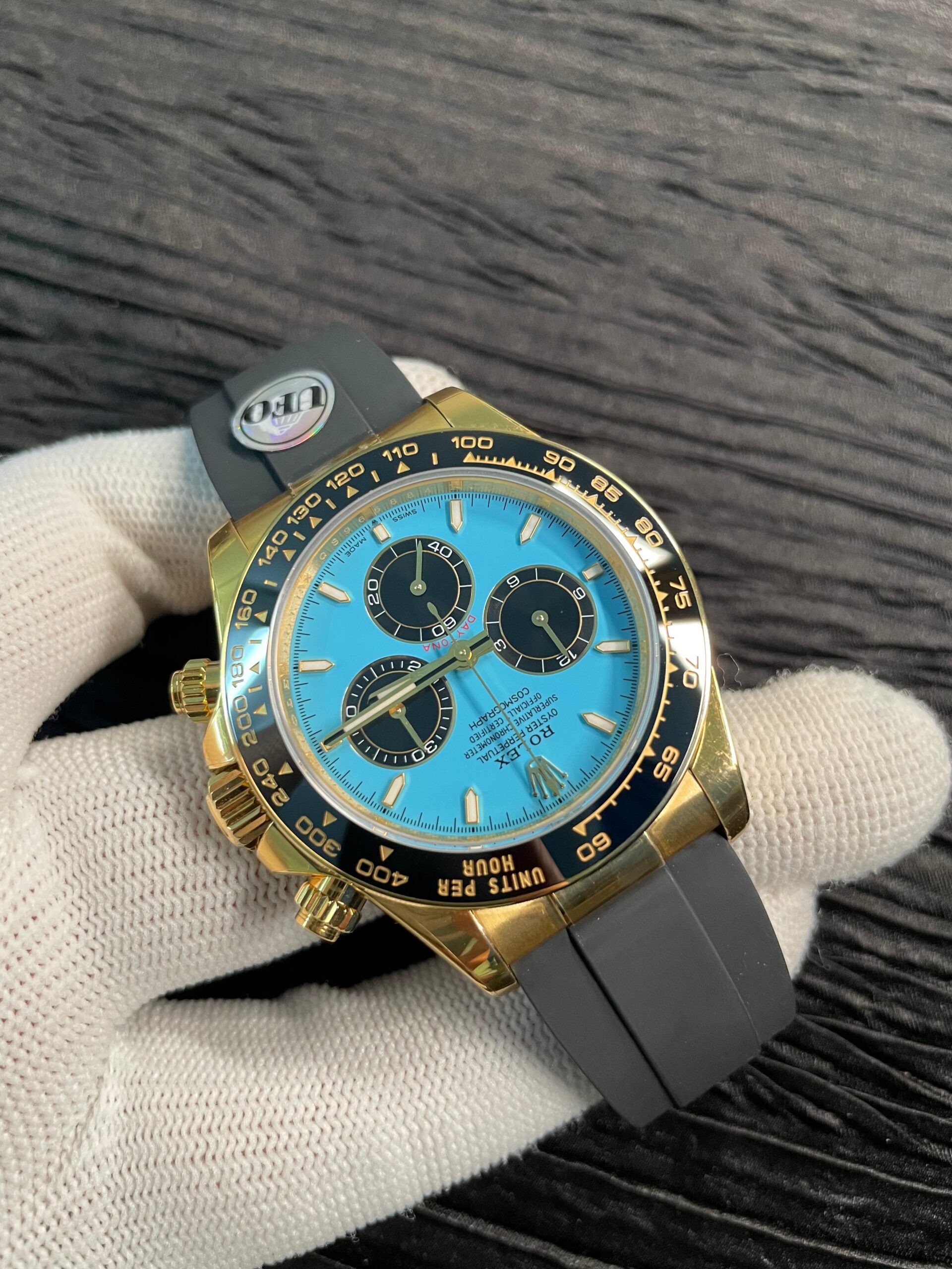 Daytona 126518 UFO Gain Weight YG 1:1 Best Edition Tiffany Turquoise Blue Dial On Oysterflex Rubber Strap UF4131 (Free Sprung) - Image 4