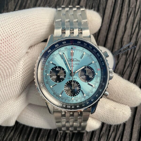 Navitimer B01 43mm SS BLSF 1:1 Best Edition Ice Blue Dial Black Subdials On Steel Strap A7750