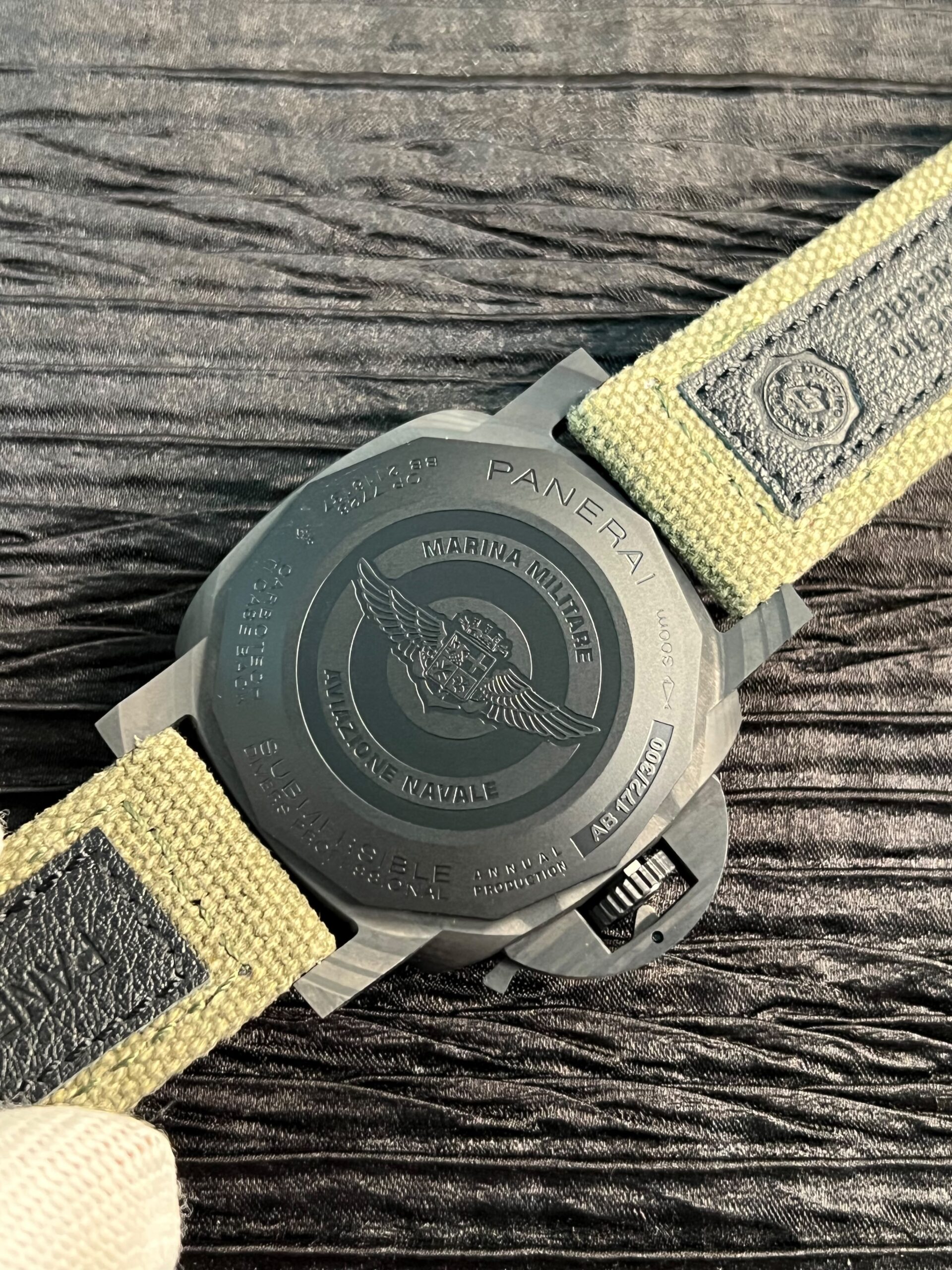 PAM1698 Submersible Marina Militare Carbotech Best Edition Green Grained Matt with Black Gradient Dial On Nylon Cladded Rubber Strap P.900 Clone - Image 6