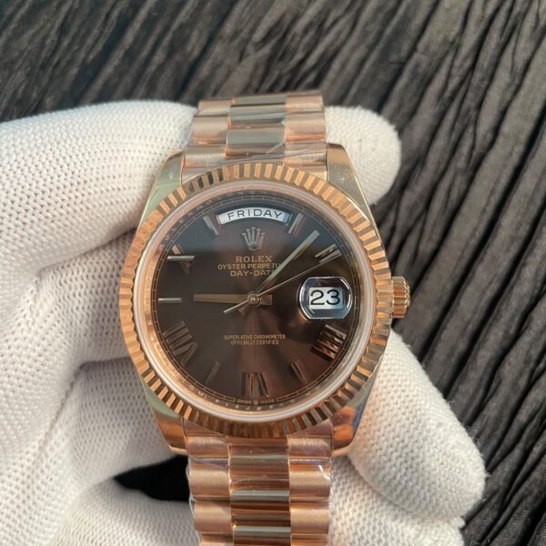 Day Date 228238 40mm 904L RG BPF Brown Dial Roman Markers on YG President Bracelet A2836
